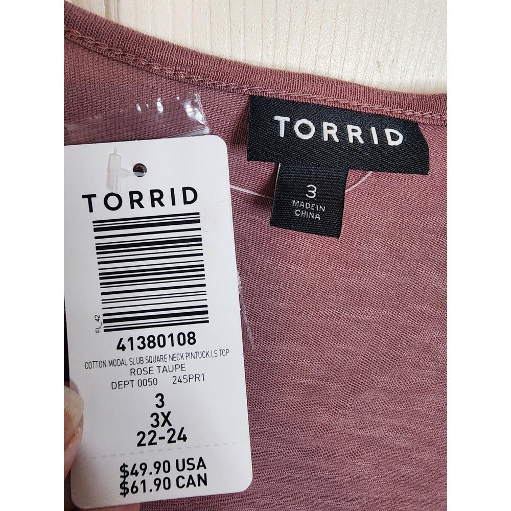 Torrid Cotton Modal Slub Square Neck Pintuck Top, Rose Taupe, NWT, 3X - Picture 5 of 7